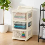 Aliensware 3Layer Plastic Storage Drawer Organizer with Wheels, Modular Cabinet for Home, Office, School, Hospital, Parlor, Morden Kitchen,Clothes, Toys Organiser for Kids Room-Aliens,Clear Ivory