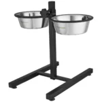 Amazon Basics Adjustable Double Diner for Pet Food and Water | 1500 ml Each | Two Removable Stainless Steel Bowls | Cat and Dog Food Bowl | Adjustable Height | Extra Rubber Support | H-Base