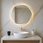 Amazon Basics Round Glass | 18 x 18 Inch Wall-Mounted LED Mirror with Smart Sensor | 3-Color Light (Warm, White, Natural)
