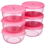 Amazon Brand – Solimo Plastic Nestable Round Container | Set of 6 | 900 ml | Pink