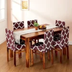 Amazon Brand – Solimo Polyester Spandex Geometrical Dining Chair Cover, Stretchable & Washable Slipcover, Brown (Set of 6)