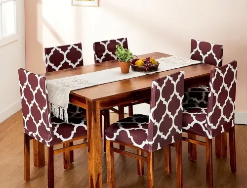 Amazon Brand – Solimo Polyester Spandex Geometrical Dining Chair Cover, Stretchable & Washable Slipcover, Brown (Set of 6)