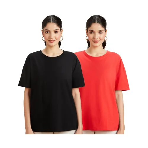 Amazon Brand – Symbol Women Cotton Stretch Oversized Fit Round Neck Half Sleeve T-Shirt (Available in Plus Sizes)