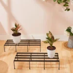 Amazon Brand – Solimo Folding Metal Plant Stand (Pack of 2, Black) – Heavy-Duty, 50 kg/Shelf Load Capacity, 21 x 60 x 12 cm, Indoor & Outdoor Use