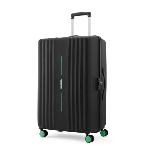 American Tourister Cleva S | Luggage Trolley Bag (77 cm) | 360° 8 Wheel Travel Luggage | 2 Compartments | Hard Luggage Polypropylene Suitcase | Mounted TSA Lock | 3 Years Warranty | Black & Aura Green American Tourister Cleva S | Luggage Trolley Bag (77 cm) | 360° 8 Wheel Travel Luggage | 2 Compartments | Hard Luggage Polypropylene Suitcase | Mounted TSA Lock | 3 Years Warranty | Black & Aura Green