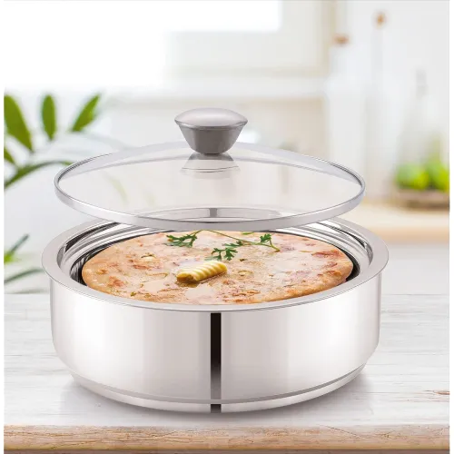 ANJALI EPRS250 Stainless Steel Insulated Elite Pro Roti Server with Glass Lid Hot Chapati Casserole 2700 ml ANJALI EPRS250 Stainless Steel Insulated Elite Pro Roti Server with Glass Lid Hot Chapati Casserole 2700 ml