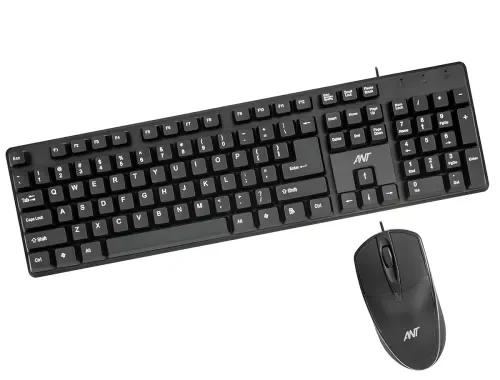 Ant -Wired Full-Size Keyboard and Mouse Combo – Computer Accessories for Laptops and PCs, Ergonomic Design, Silent Keys, USB Connection, Compact Mouse, QWERTY Keyboard – Black, 02