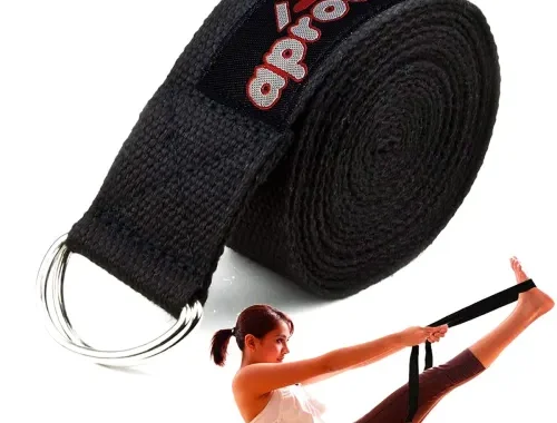 Aprodo Yoga Strap 6Feet (72 Inches) 1.5\’ Width 100% Cotton Anti Skid Straps with Adjustable D-Ring Buckle, Best for Yoga, Body Flexibility & General Fitness, (Pack of 1 pc) (Black)