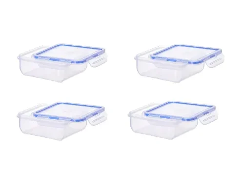 Aristo Lock & Fresh 201 Plastic Storage Container For Storing snacks, multipurpose use Set of 4-770 ML, Transparent Clear, medium (LOCK&FRESH201) (15.5x 15.5 x 6cm)