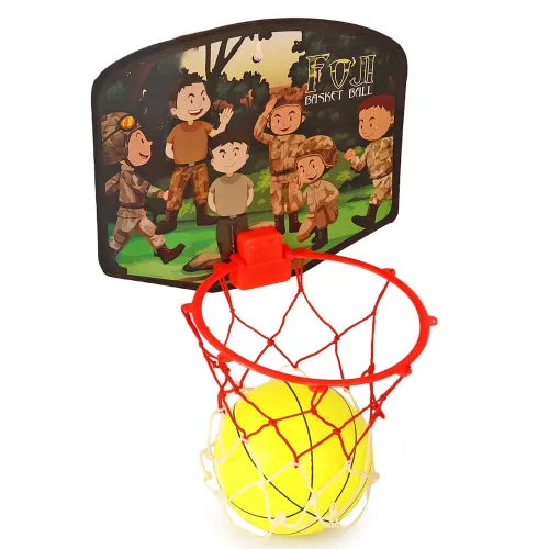 Asian Portable Plastic Basketball with Hoop for Kids Multicolor (Foji Theme) Asian Portable Plastic Basketball with Hoop for Kids Multicolor (Foji Theme)