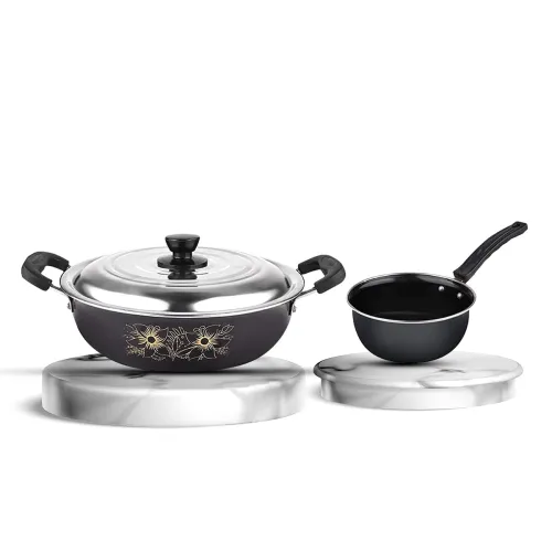 ATEVON Black Non-Stick Big Tadka Kadai with Lid – 26 cm, 2.9mm Thick Hard Coated Finish, 12 cm
