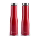 ATTRO Eiffel 1000ml Stainless Steel Single Wall Water Bottle Sleek & Stylish BPA-Free Leak-Proof Ideal for School, Office & Outdoor – Set of 2 Red