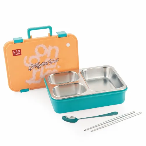 ATTRO Fun Bite Stainless Steel Lunch Box – 3 Compartment Bento Tiffin, Leak-Proof & Durable, Ideal for Kids & Adults, School, Office, Travel, Meal Prep, with Cutlery – 850-Orange Blue ATTRO Fun Bite Stainless Steel Lunch Box – 3 Compartment Bento Tiffin, Leak-Proof & Durable, Ideal for Kids & Adults, School, Office, Travel, Meal Prep, with Cutlery – 850-Orange Blue
