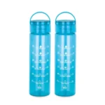 ATTRO Oxy Motivational 1000ml Water Bottle – Time Markers & Inspirational Slogans Mentioned Encourages More Water Intake, Easy-to-Carry Handle- Set of 2 Blue, Plastic
