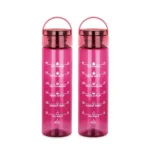 ATTRO Oxy Motivational 1000ml Water Bottle – Time Markers & Inspirational Slogans Mentioned Encourages More Water Intake, Easy-to-Carry Handle- Set of 2 Wine, Plastic
