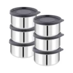 ATTRO Prime Stainless Steel Single Wall Storage Containers Airtight & Leak Proof Containers for Office Use, School, Picnic, 550ml -Black-Set Of 6