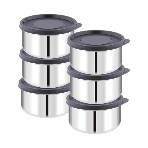 ATTRO Prime Stainless Steel Single Wall Storage Containers Airtight & Leak Proof Containers for Office Use, School, Picnic, 550ml -Black-Set Of 6 ATTRO Prime Stainless Steel Single Wall Storage Containers Airtight & Leak Proof Containers for Office Use, School, Picnic, 550ml -Black-Set Of 6