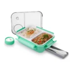 ATTRO Smart 2 Compartment Lunch Box with Small Container Spoon & Fork Included Snap Lock Design Leak-Proof BPA Free Food Grade- 750ml Mint Green, Plastic