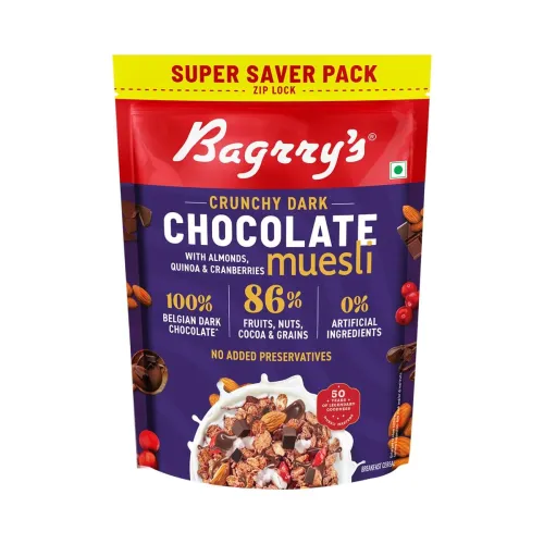 Bagrry’s Crunchy Dark Chocolate Muesli 700g / 750g | 100% Belgian Dark Chocolate Muesli | 86% Fruits, Nuts, Cocoa & Grains | No Artificial Ingredients | High Fibre Breakfast Cereal Bagrry’s Crunchy Dark Chocolate Muesli 700g / 750g | 100% Belgian Dark Chocolate Muesli | 86% Fruits, Nuts, Cocoa & Grains | No Artificial Ingredients | High Fibre Breakfast Cereal
