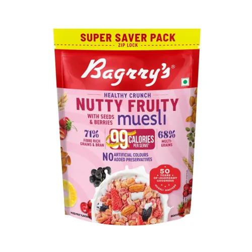 Bagrry’s Crunchy Nutty Fruity Muesli with Seeds & Berries 1kg | 78% Fruit, Nuts, Seeds & Multigrains | 99 Calories per serve | Rich in Fibre & Protein | No Artificial Preservatives or Colours | Breakfast Cereal Bagrry’s Crunchy Nutty Fruity Muesli with Seeds & Berries 1kg | 78% Fruit, Nuts, Seeds & Multigrains | 99 Calories per serve | Rich in Fibre & Protein | No Artificial Preservatives or Colours | Breakfast Cereal