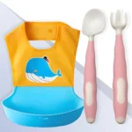 Bembika Baby Feeding Essential The Ultimate Apron for Baby Feeding and Adjustable Bibs Set with BPA Free Baby Weaning Spoon and Baby Self Feeding Spoon – (BE2343)