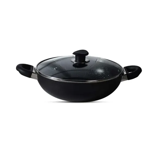 BERGNER Essential Plus 5-Layer Non-Stick 24 cm Kadai with Glass Lid, 3.6 L Kadhai, Consumes Less Oil, Bakelite Handles with Comfortable Grip, Quick Heat Distribution, Easy to Clean – Induction Bottom