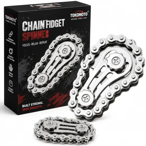 Bike Chain Gear Fidget Spinner Metal Chain Fidget Toy | Stress Anxiety Relief Fidget Toy Finger Spinning Toy for Kids & Adult, Chain Gear Roller Desk Toys for Stress Buster