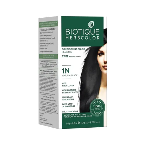 Biotique Herbcolor Conditioning Hair Colour l Ammonia Free Hair Color l 9 Organic Herbal Extracts l Natural and Healthy Shine l 50g + 110ml| Natural Black 1N (Pack of 1) Biotique Herbcolor Conditioning Hair Colour l Ammonia Free Hair Color l 9 Organic Herbal Extracts l Natural and Healthy Shine l 50g + 110ml| Natural Black 1N (Pack of 1)