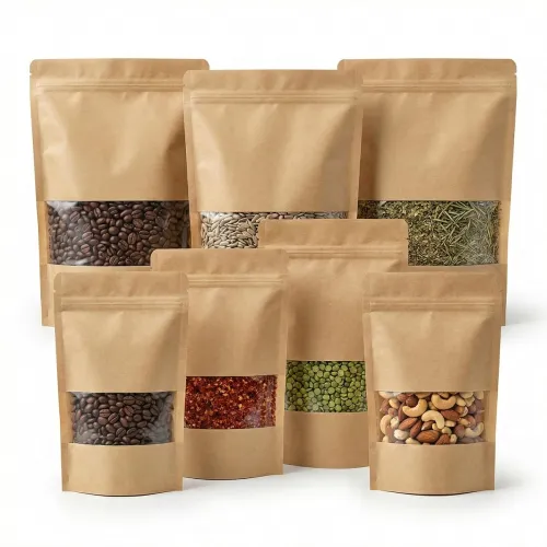 Brown Kraft Paper Zip Lock Stand Up Pouches | 12×20cm | 200g | Pack of 50