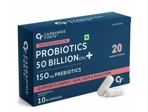 Carbamide Forte Probiotics Supplement 50 Billion CFU for Women & Men | Probiotics for Gut Health Supplement | Support Digestion & Immunity | Gut Health Probiotics – 10 Veg Capsules