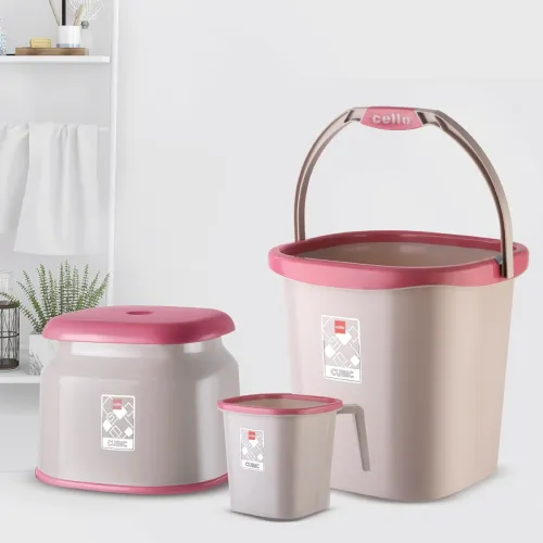 Cello Cubic 20 Bathroom Set | Sturdy and Durable | Cubic Set (Bucket 18 L + Stool + Mug 1.5 L) | Lightweight and Rigid | Easy to Clean and Attractive Design | Set of 3 | Pink Cello Cubic 20 Bathroom Set | Sturdy and Durable | Cubic Set (Bucket 18 L + Stool + Mug 1.5 L) | Lightweight and Rigid | Easy to Clean and Attractive Design | Set of 3 | Pink