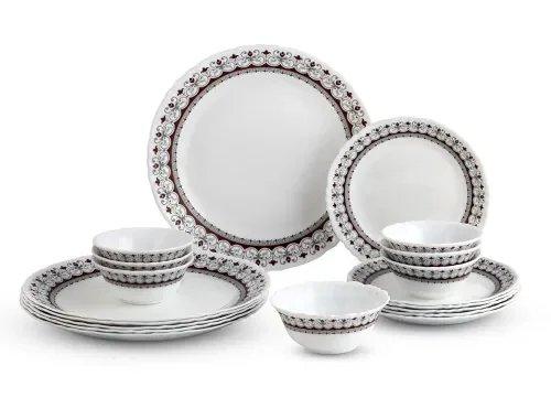 CELLO Lumina Imperial Plus Series Opalware Dinner Set of 19 Pieces For Family of 6 | Bone-Ash Free & Leadfree Opal Glass Microwave & Dishwasher Safe Crockery Plates & Bowls Set For Daily Use & Gifting