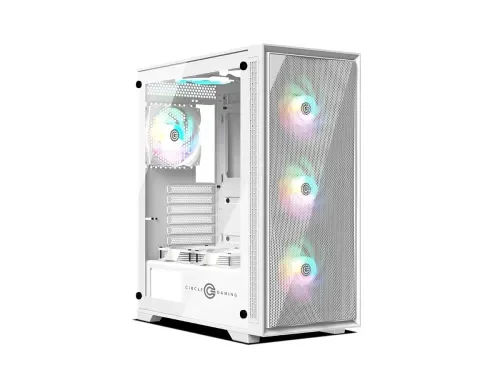 Circle Furious MESH 240 ARGB Mid- Tower Computer Case | Gaming Cabinet – White | Support ATX, M-ATX, ITX | Pre- Installed 3 x 120mm Front and 1 x 120mm Rear ARGB Fans