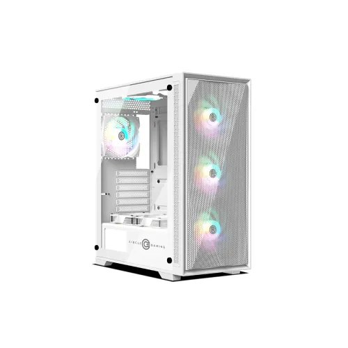 Circle Furious MESH 240 ARGB Mid- Tower Computer Case | Gaming Cabinet – White | Support ATX, M-ATX, ITX | Pre- Installed 3 x 120mm Front and 1 x 120mm Rear ARGB Fans