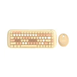Coconut Bling Typewriter Inspired 2.4GHz Retro Wireless Keyboard and Mouse Set with USB Support, Round 84 Keycaps for PC & Laptop (Milk Tea)