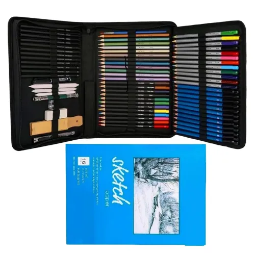 Corslet 72 Pcs Art Pencil Sketch Kit Drawing for Artists Kit Graphite Colored Charcoal Sketch Book Stumps Eraser Sketching Kit for Artist Drawing