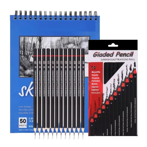 Corslet Set of 13 Drawing Kit 12 pc Drawing Pencils Set Sketch Pencil Shading Sketching Kit Graphite Artist Stationary Material for Adults Professional Artist Kit & 50 Sheets 100 Pages A5 Sketch Book