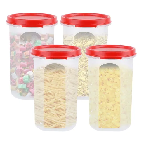 Cutting EDGE 585ML Smart Slim Storage Airtight Container-Red,Set of 4 Cutting EDGE 585ML Smart Slim Storage Airtight Container-Red,Set of 4