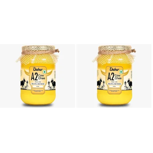 Dabur A2 Cow Ghee – 500ml Rich in Vitamin A & Antioxidant properties | Made with Bilona method | Helps balance Vata & Pitta Dosha | Crafted using milk from A2 desi cows | Pure (Pack of 2) Dabur A2 Cow Ghee – 500ml Rich in Vitamin A & Antioxidant properties | Made with Bilona method | Helps balance Vata & Pitta Dosha | Crafted using milk from A2 desi cows | Pure (Pack of 2)
