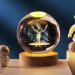 Desidiya Deer 3D Crystal Ball Night Light with Wooden Base – LED USB Table Lamp for Kids, Teens, and Home Decor
