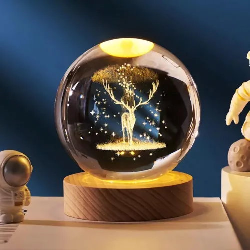Desidiya Deer 3D Crystal Ball Night Light with Wooden Base – LED USB Table Lamp for Kids, Teens, and Home Decor Desidiya Deer 3D Crystal Ball Night Light with Wooden Base – LED USB Table Lamp for Kids, Teens, and Home Decor