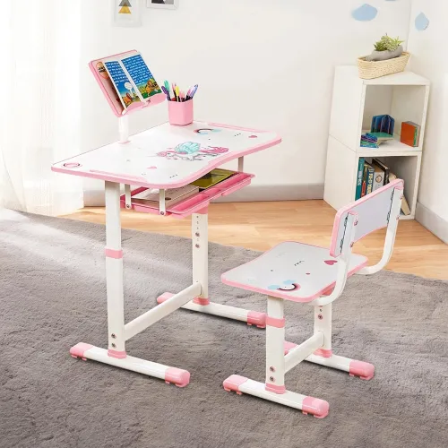 Amazon Brand -Jam & Honey Kids Functional Desk and Chair Set,Height Adjustable Children School Study Table with Book Holder Slot|Age 3+Years(Pink|Iron & Wood,H:35.5x40x32.5cm(chair) 63x43x69cm(table) Amazon Brand -Jam & Honey Kids Functional Desk and Chair Set,Height Adjustable Children School Study Table with Book Holder Slot|Age 3+Years(Pink|Iron & Wood,H:35.5x40x32.5cm(chair) 63x43x69cm(table)