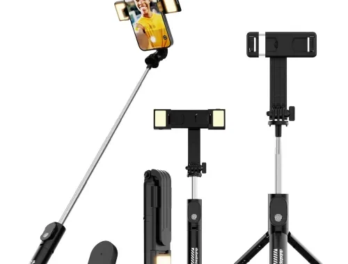 Dubstep Flickstick Lit Smart Selfie Stick 360° Rotation Mobile Stand | Enabled Extendable Selfie Stick/Tripod with Wireless Remote | Compatible with iPhone and Android Smart Phones (Black)