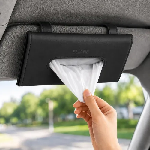 Eliane Car Tissue Holder Sun Visor Napkin for Upgraded Version Hanging Premium PU Leather Universal Auto Easy Use Mask Dispenser Box with Refill (Black, 1 Pcs) Eliane Car Tissue Holder Sun Visor Napkin for Upgraded Version Hanging Premium PU Leather Universal Auto Easy Use Mask Dispenser Box with Refill (Black, 1 Pcs)