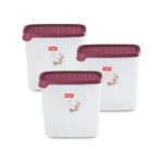 FLAIR Plastic Smart Rectangle Dry Storage Container 2000 ML Maroon (SET OF 3), Modular Kitchen, for Flour, Cereals, Snacks, Stackable, BPA Free