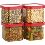 Floraware Food Safe Plastic Multiuse Square Fit-Lock Airtight Storage Jar, Containers For Kitchen Storage Set I Grocery Kitchen Container Set I Multipurpose Jar, 750 ml, set 4 BPA free, Pink