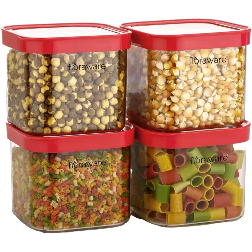 Floraware Food Safe Plastic Multiuse Square Fit-Lock Airtight Storage Jar, Containers For Kitchen Storage Set I Grocery Kitchen Container Set I Multipurpose Jar, 750 ml, set 4 BPA free, Pink Floraware Food Safe Plastic Multiuse Square Fit-Lock Airtight Storage Jar, Containers For Kitchen Storage Set I Grocery Kitchen Container Set I Multipurpose Jar, 750 ml, set 4 BPA free, Pink