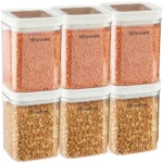 Floraware Food Safe Plastic Multiuse Square Lock & Lock Airtight Container,Multipurpose Jar, Grocery Container 1150ml, Set 6, BPA Free, White