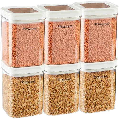 Floraware Food Safe Plastic Multiuse Square Lock & Lock Airtight Container,Multipurpose Jar, Grocery Container 1150ml, Set 6, BPA Free, White Floraware Food Safe Plastic Multiuse Square Lock & Lock Airtight Container,Multipurpose Jar, Grocery Container 1150ml, Set 6, BPA Free, White