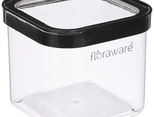 Floraware Food Safe Plastic Multiuse Square Fit-Lock Airtight Storage Jar,Containers for Kitchen Storage Set I Grocery Kitchen Container Set I Multipurpose Jar, 750 ml, set 1 BPA free, Black